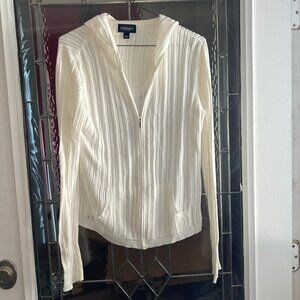 Sonoma Lightweight Zip Hooded Sheer Cardigan Sweater Hoodie Women's Sz L White